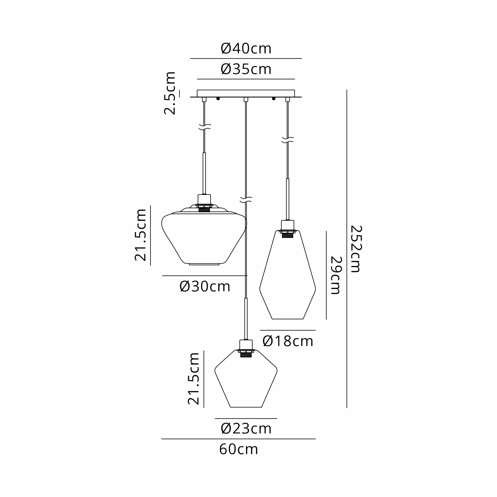 DK1373  Lori 40cm Round Pendant, 3 Light Adjustable E27, Satin Nickel/Clear Hexagonal Diamond Kite Shades